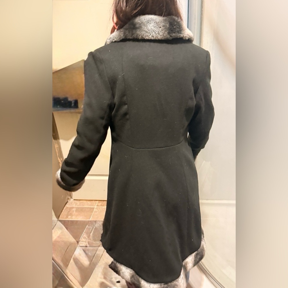Vintage Rothschild Black Winter dress Pea Coat with Gray Fur Trim - Picture 11 of 11